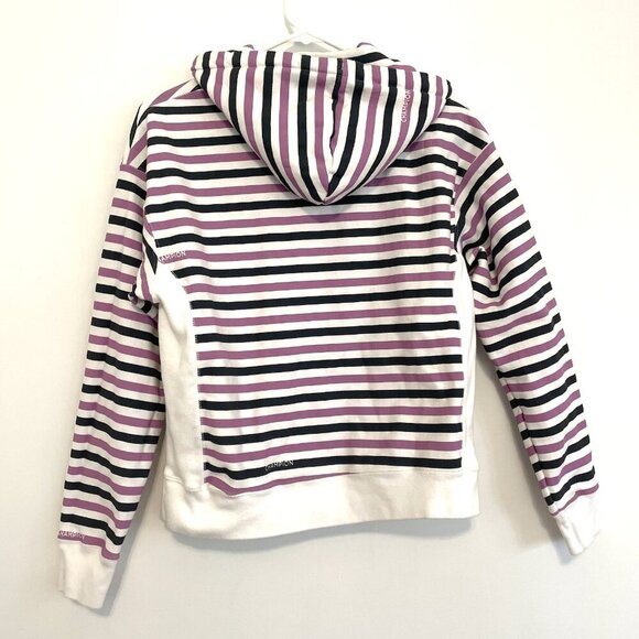 CHAMPION Life Reverse Weave Print Hoodie White Purple Gray Striped Colorblock S - Picture 10 of 16